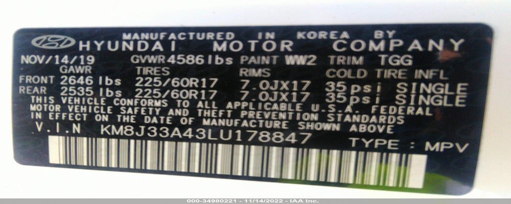 KM8J33A43LU178847 2020 HYUNDAI TUCSON photo no. 9