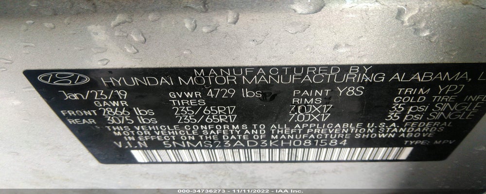 5NMS23AD3KH081584 2019 HYUNDAI SANTA FE photo no. 9