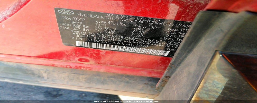 5NMS5CAA1LH196926 2020 HYUNDAI SANTA FE photo no. 9