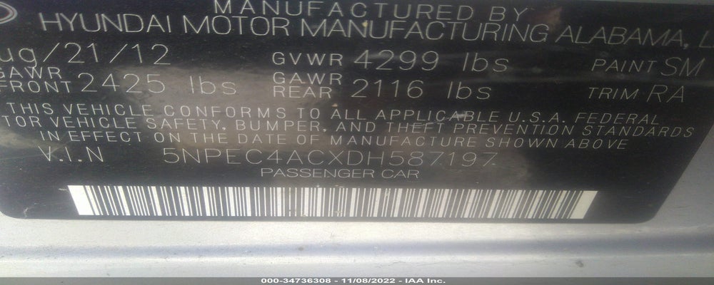 5NPEC4ACXDH587197 2013 HYUNDAI SONATA photo no. 9