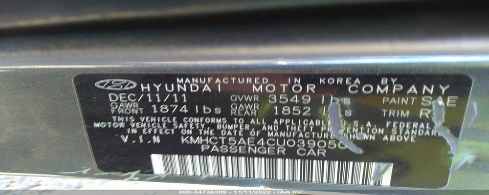 KMHCT5AE4CU039050 2012 HYUNDAI ACCENT photo no. 9