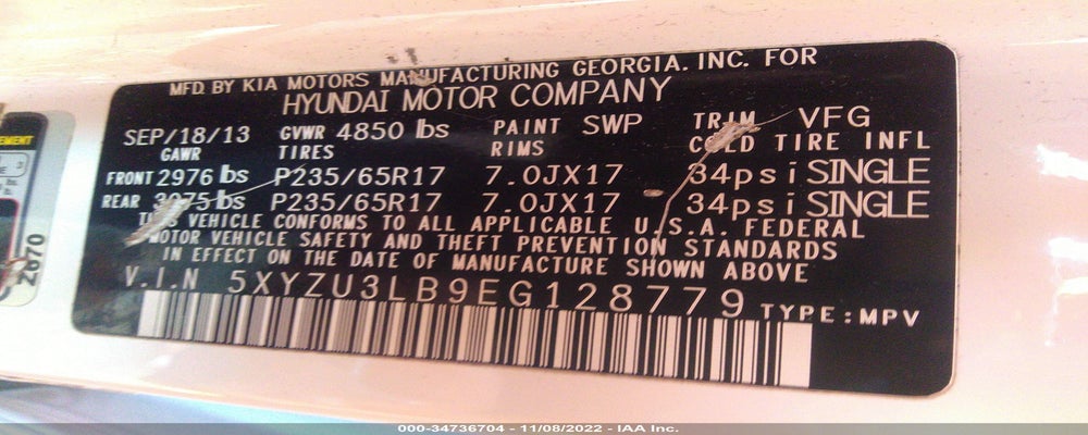 5XYZU3LB9EG128779 2014 HYUNDAI SANTA FE SPORT photo no. 9