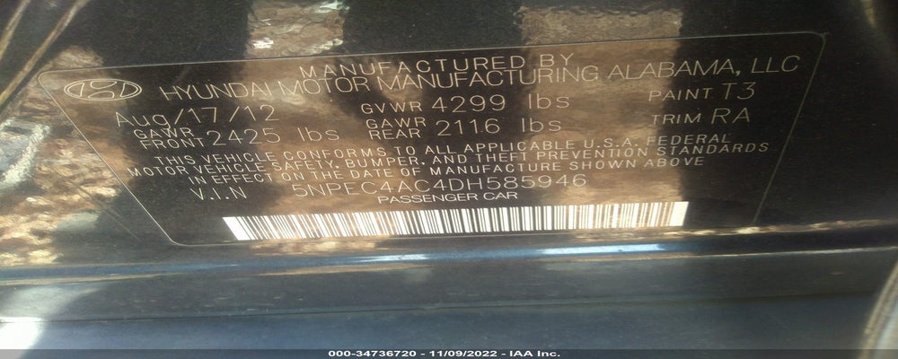 5NPEC4AC4DH585946 2013 HYUNDAI SONATA photo no. 9