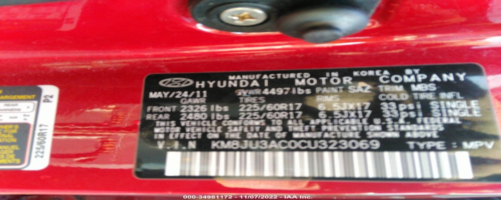KM8JU3AC0CU323069 2012 HYUNDAI TUCSON photo no. 9