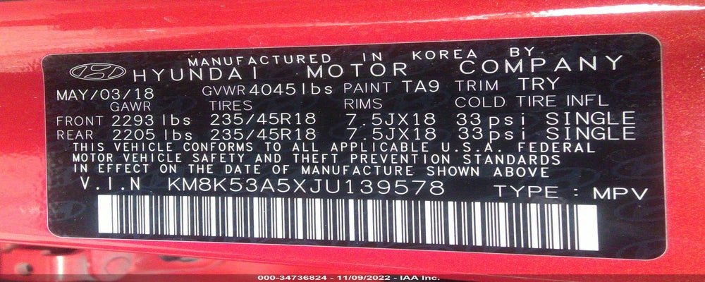 KM8K53A5XJU139578 2018 HYUNDAI KONA photo no. 9