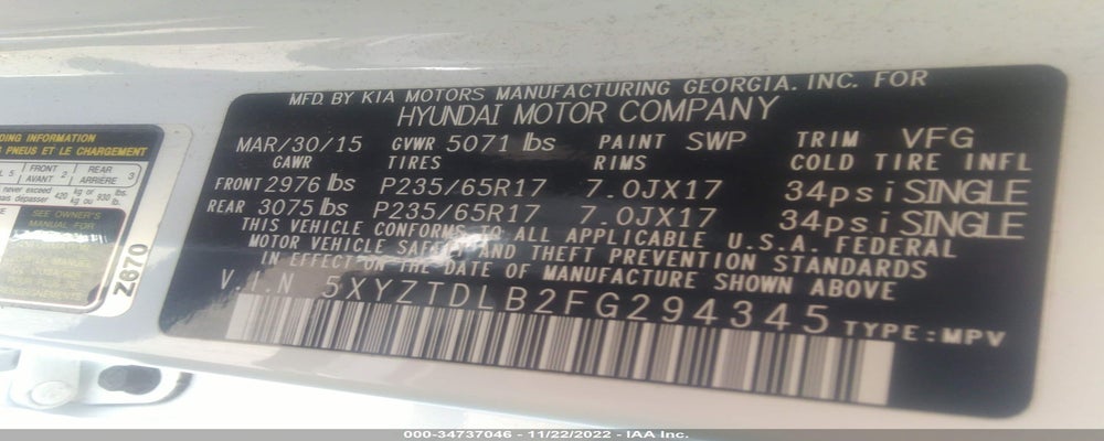 5XYZTDLB2FG294345 2015 HYUNDAI SANTA FE SPORT photo no. 9