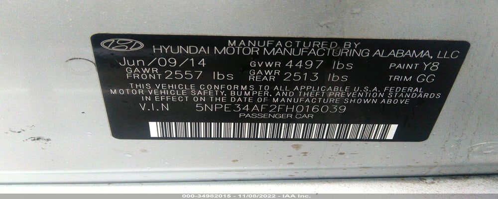 5NPE34AF2FH016039 2015 HYUNDAI SONATA photo no. 9
