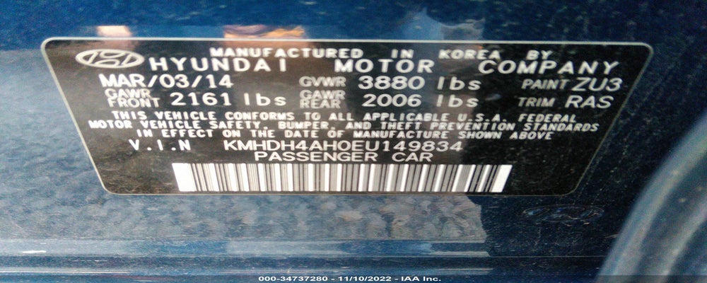KMHDH4AH0EU149834 2014 HYUNDAI ELANTRA photo no. 9