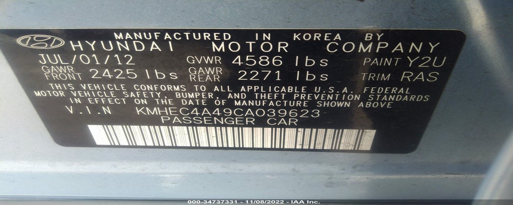 KMHEC4A49CA039623 2012 HYUNDAI SONATA photo no. 9