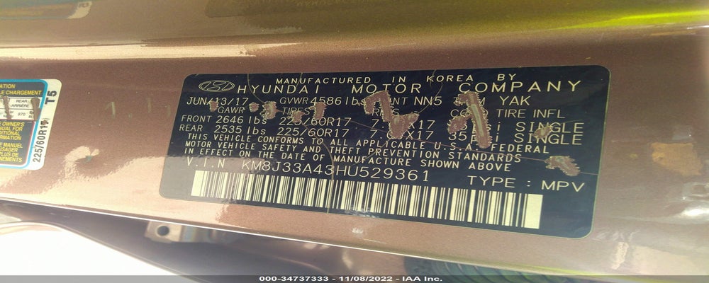 KM8J33A43HU529361 2017 HYUNDAI TUCSON photo no. 9