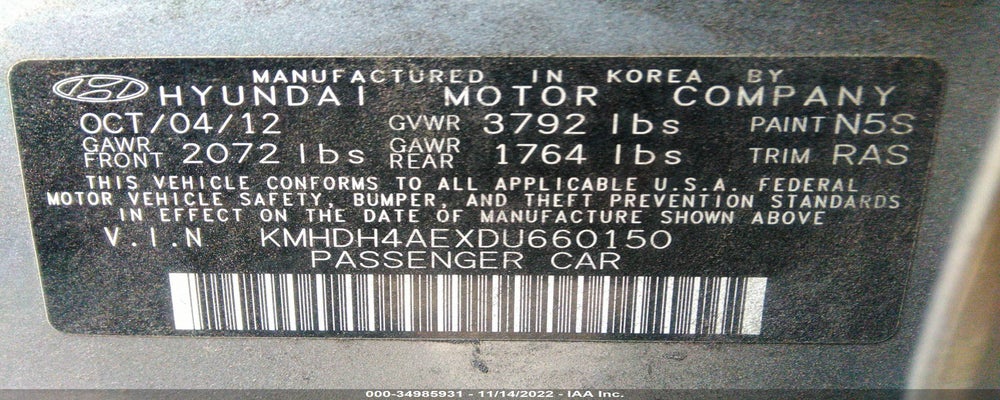 KMHDH4AEXDU660150 2013 HYUNDAI ELANTRA photo no. 9