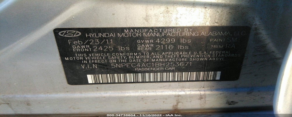 5NPEC4AC1BH253671 2011 HYUNDAI SONATA photo no. 9