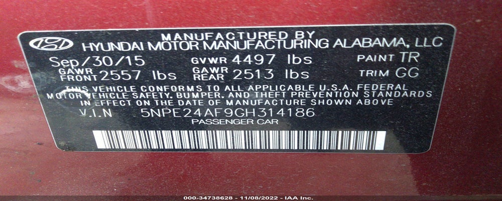 5NPE24AF9GH314186 2016 HYUNDAI SONATA photo no. 9