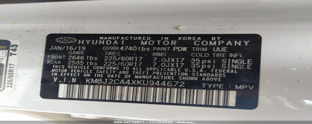 KM8J2CA4XKU944672 2019 HYUNDAI TUCSON photo no. 9