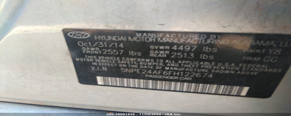 5NPE24AF6FH122674 2015 HYUNDAI SONATA photo no. 9
