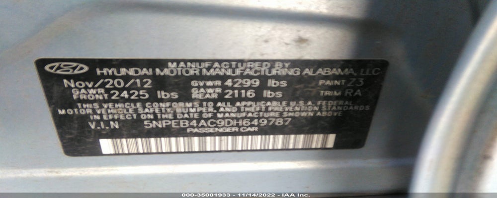 5NPEB4AC9DH649787 2013 HYUNDAI SONATA photo no. 9