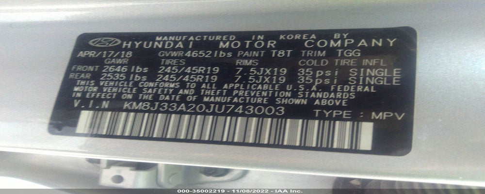 KM8J33A20JU743003 2018 HYUNDAI TUCSON photo no. 9