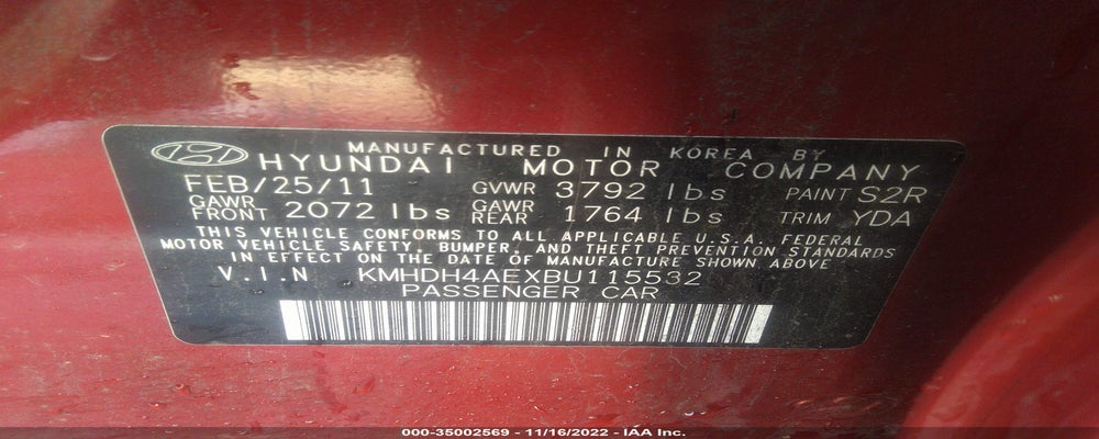 KMHDH4AEXBU115532 2011 HYUNDAI ELANTRA photo no. 9