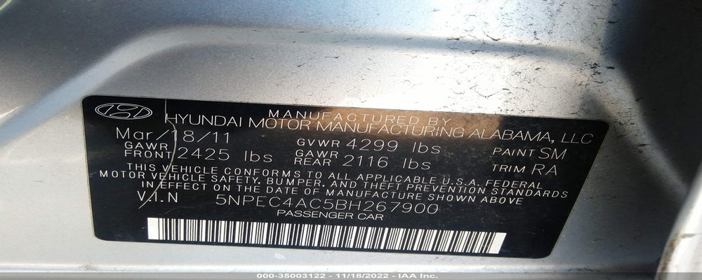 5NPEC4AC5BH267900 2011 HYUNDAI SONATA photo no. 9
