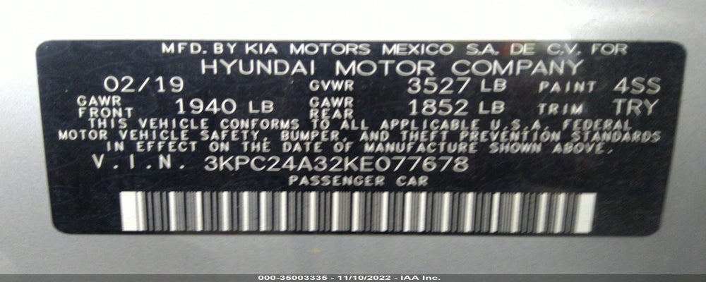 3KPC24A32KE077678 2019 HYUNDAI ACCENT photo no. 9