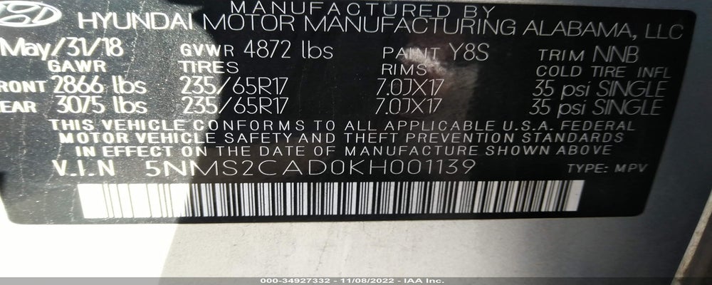 5NMS2CAD0KH001139 2019 HYUNDAI SANTA FE photo no. 9