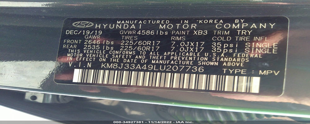 KM8J33A49LU207736 2020 HYUNDAI TUCSON photo no. 9