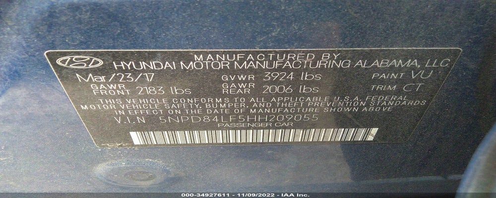 5NPD84CF5HH209055 2017 HYUNDAI ELANTRA photo no. 9