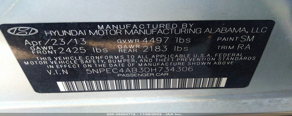 5NPEC4AB3DH734306 2013 HYUNDAI SONATA photo no. 9