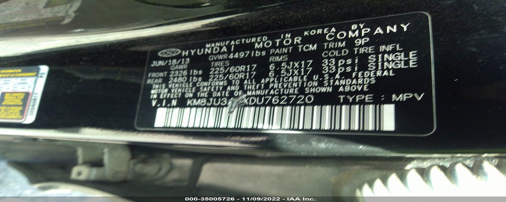 KM8JU3ACXDU762720 2013 HYUNDAI TUCSON photo no. 9