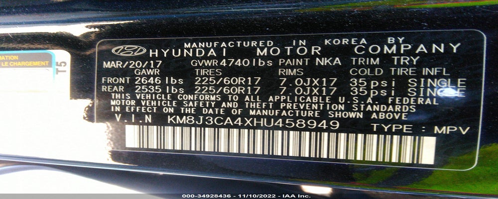 KM8J3CA4XHU458949 2017 HYUNDAI TUCSON photo no. 9