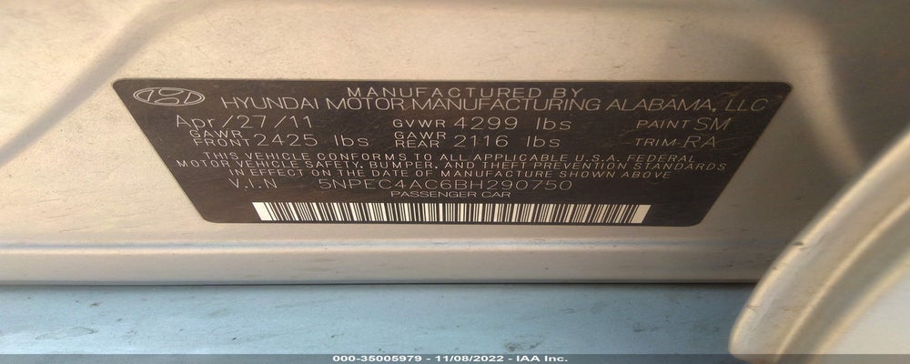 5NPEC4AC6BH290750 2011 HYUNDAI SONATA photo no. 9