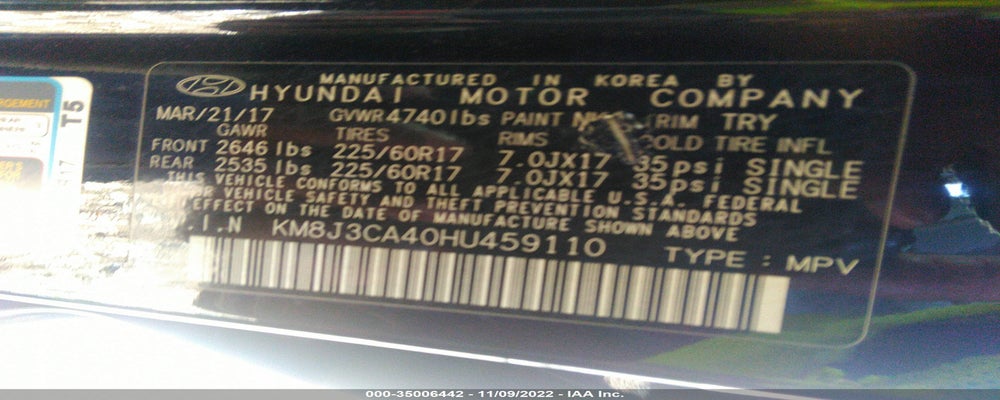 KM8J3CA40HU459110 2017 HYUNDAI TUCSON photo no. 9