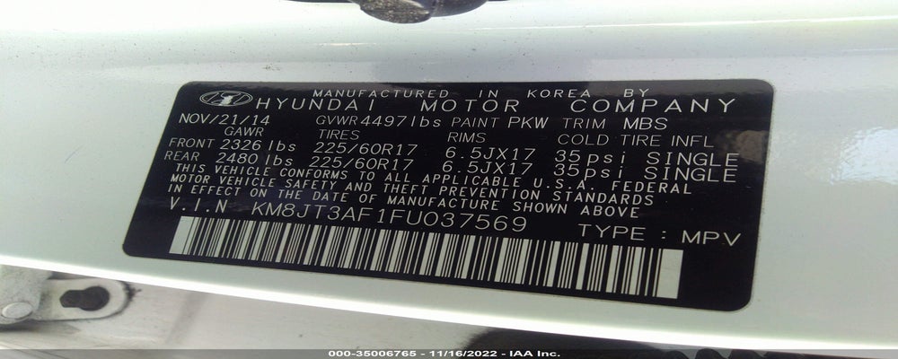 KM8JT3AF1FU037569 2015 HYUNDAI TUCSON photo no. 9