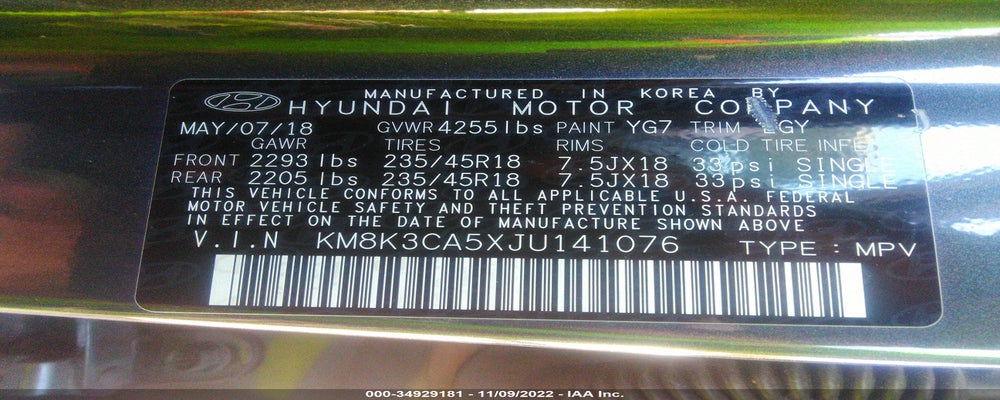 KM8K3CA5XJU141076 2018 HYUNDAI KONA photo no. 9