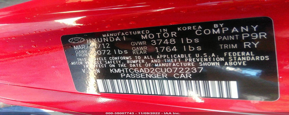 KMHTC6AD2CU072237 2012 HYUNDAI VELOSTER photo no. 9