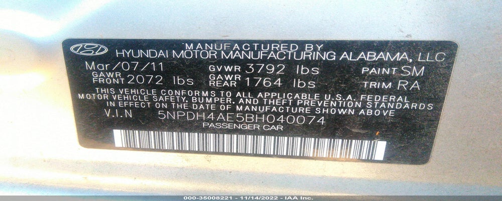 5NPDH4AE5BH040074 2011 HYUNDAI ELANTRA photo no. 9