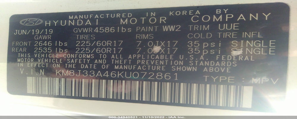 KM8J33A46KU072861 2019 HYUNDAI TUCSON photo no. 9