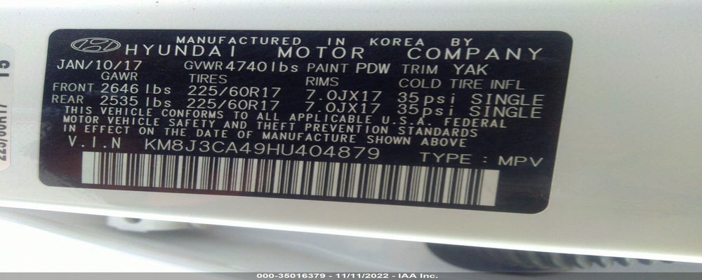 KM8J3CA49HU404879 2017 HYUNDAI TUCSON photo no. 9