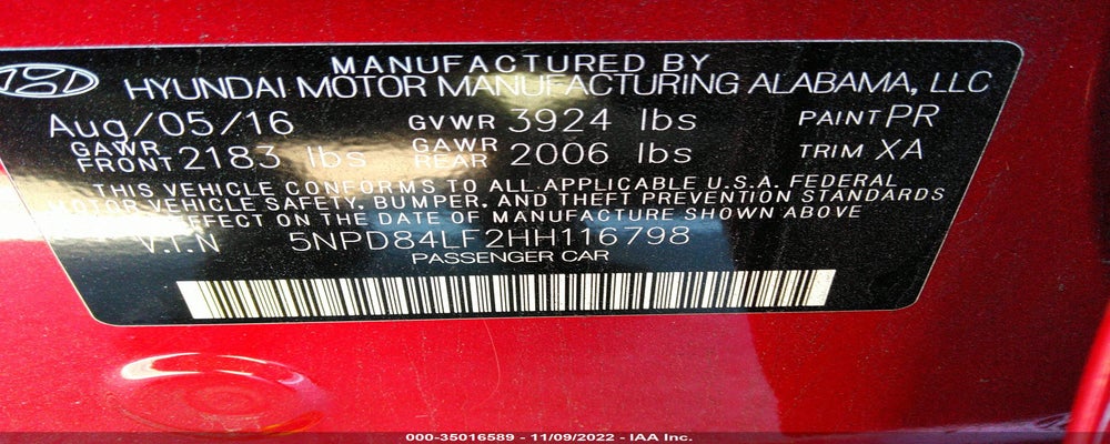 5NPD84LF2HH116798 2017 HYUNDAI ELANTRA photo no. 9