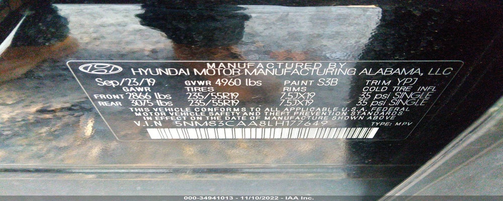 5NMS3CAA8LH177649 2020 HYUNDAI SANTA FE photo no. 9