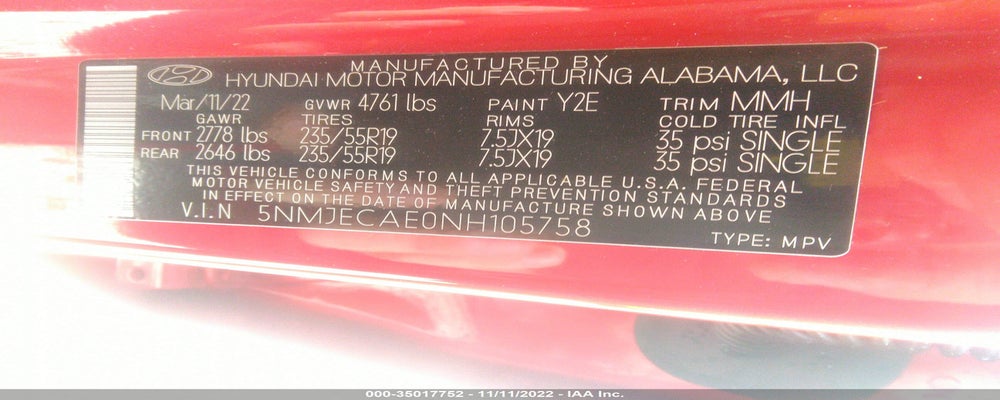 5NMJECAE0NH105758 2022 HYUNDAI TUCSON photo no. 9