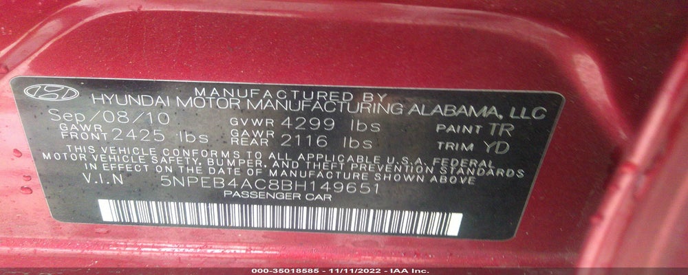 5NPEB4AC8BH149651 2011 HYUNDAI SONATA photo no. 9