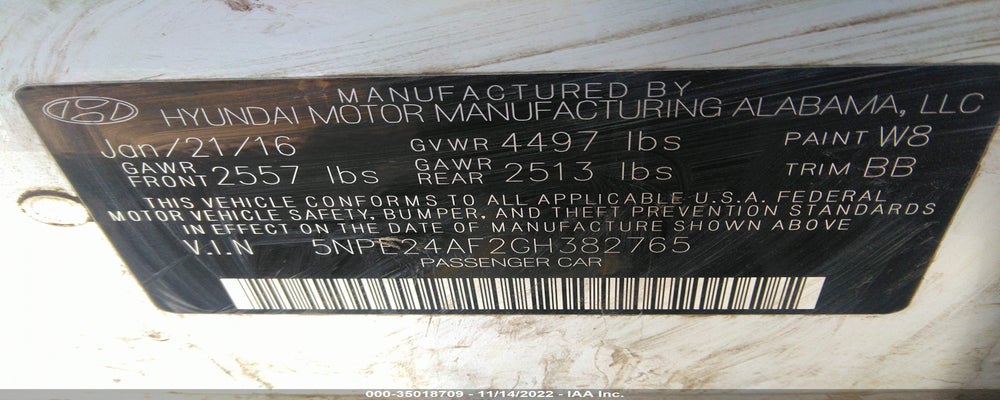 5NPE24AF2GH382765 2016 HYUNDAI SONATA photo no. 9