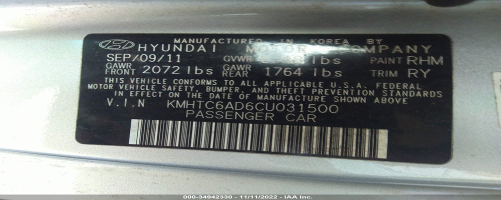 KMHTC6AD6CU031500 2012 HYUNDAI VELOSTER photo no. 9
