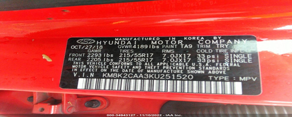 KM8K2CAA3KU251520 2019 HYUNDAI KONA photo no. 9