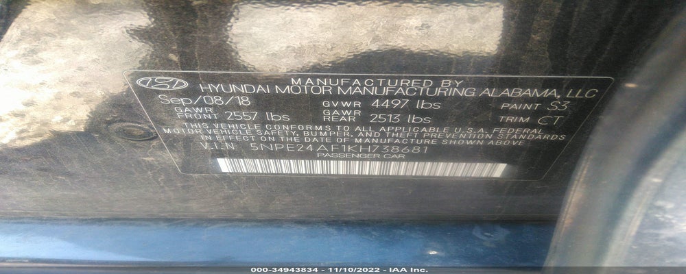 5NPE24AF1KH738681 2019 HYUNDAI SONATA photo no. 9