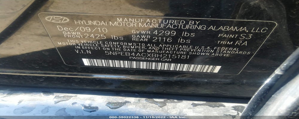 5NPEB4ACXBH215181 2011 HYUNDAI SONATA photo no. 9