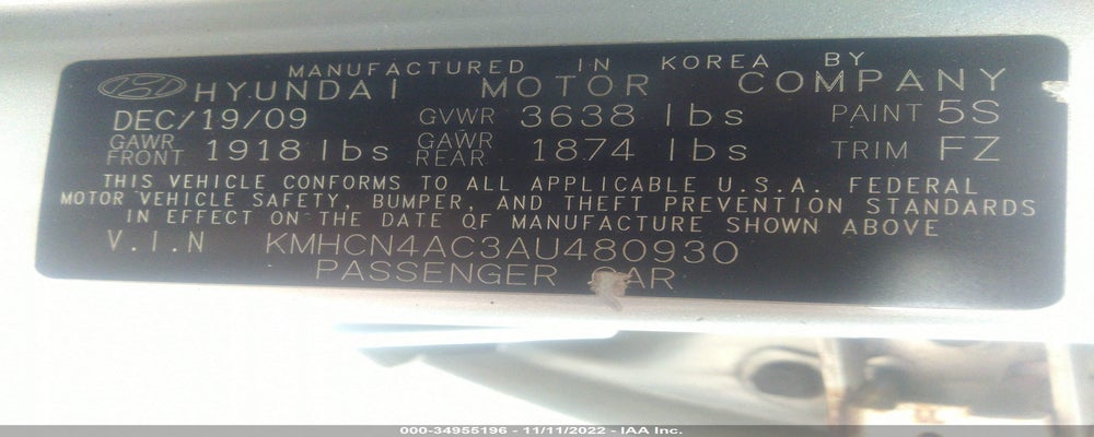 KMHCN4AC3AU480930 2010 HYUNDAI ACCENT photo no. 9