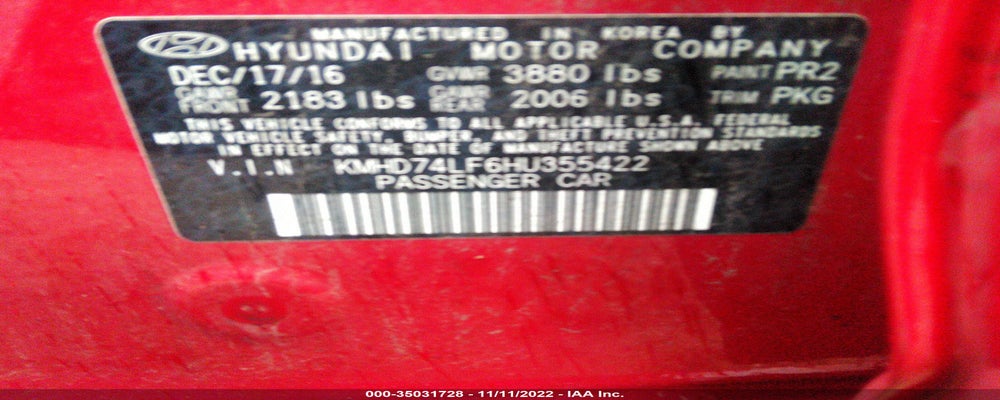 KMHD74LF6HU355422 2017 HYUNDAI ELANTRA photo no. 9