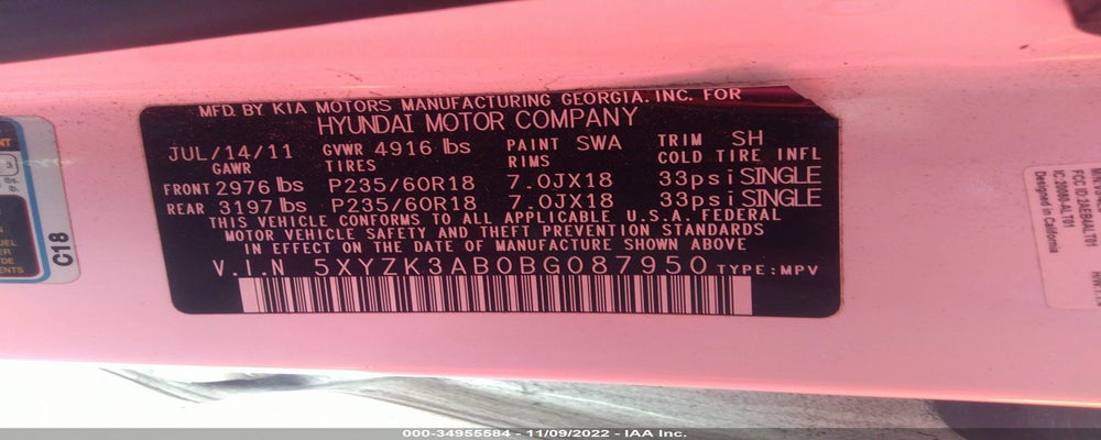 5XYZK3AB0BG087950 2011 HYUNDAI SANTA FE photo no. 9